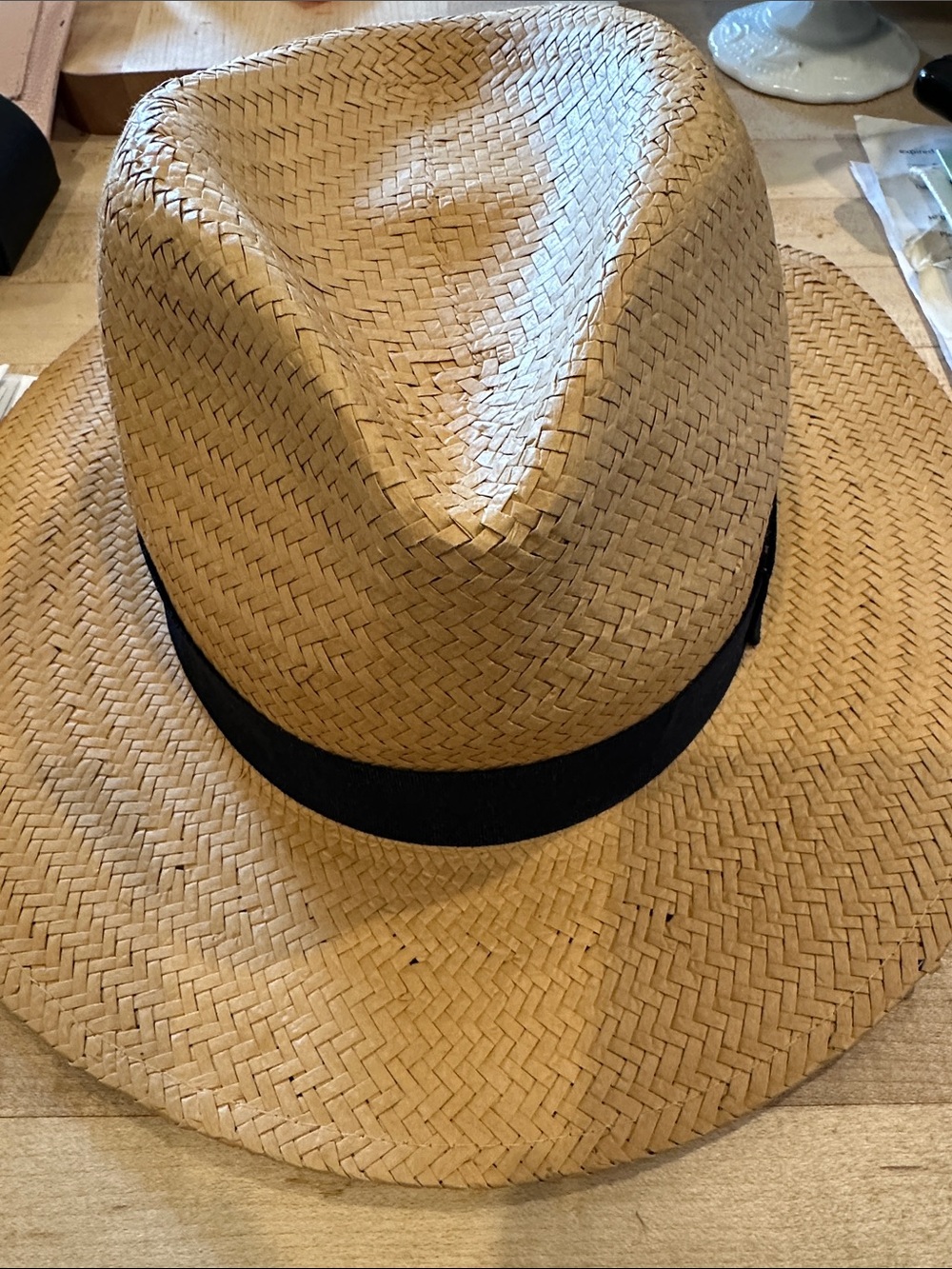 NWT San Diego Hat Company Tan Straw Hat with Black Label